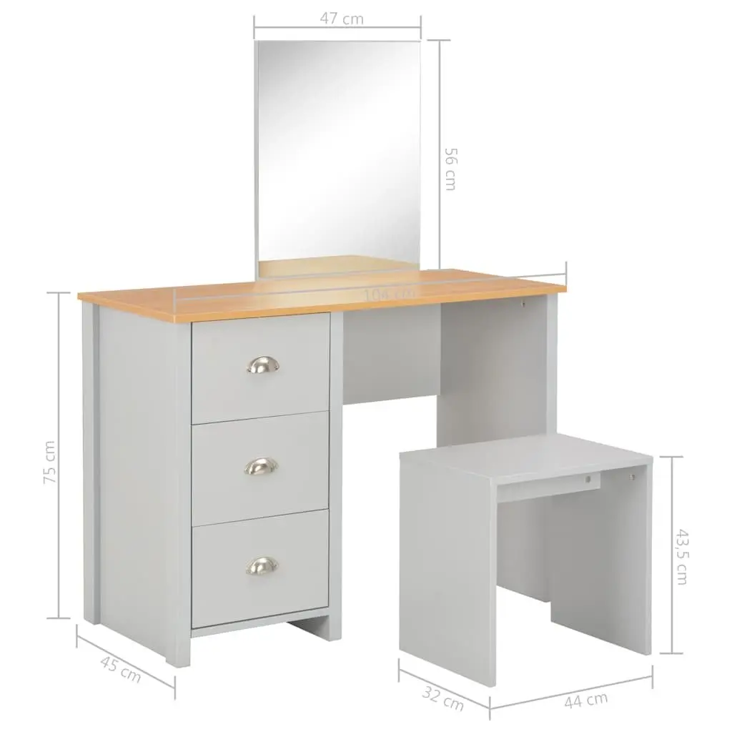 Dressing Table Vanity Makeup Storage with Mirror and Stool Grey 104 x 45 x 131 cm