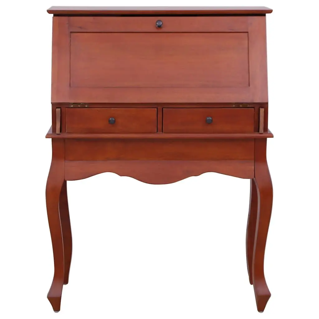 Secretary Desk Brown Wooden Writing Desk Flip Top Compartments Storage Drawers