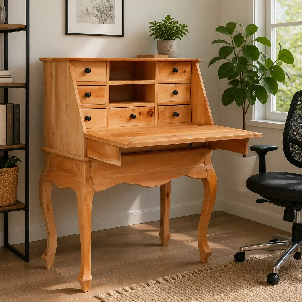 Solid Wood Desk with Ample Storage Solutions