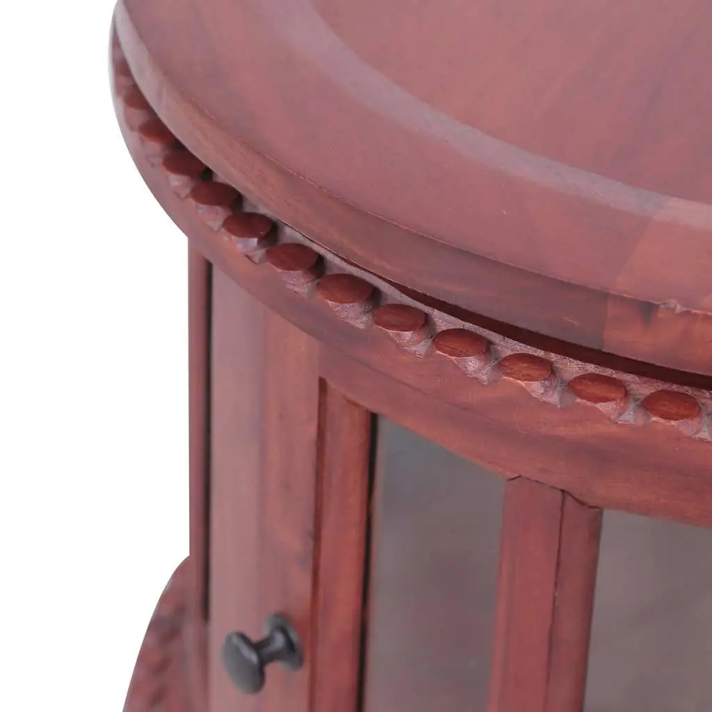 Wooden Vitrine Cabinet Brown Glass Display Side Table Storage Furniture
