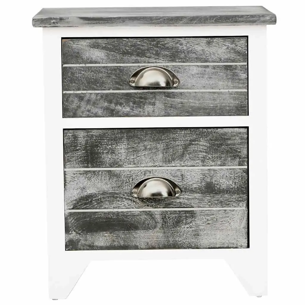 Bedside Table Nightstand Storage Cabinet 2 Drawer Grey White 38x28x45 cm