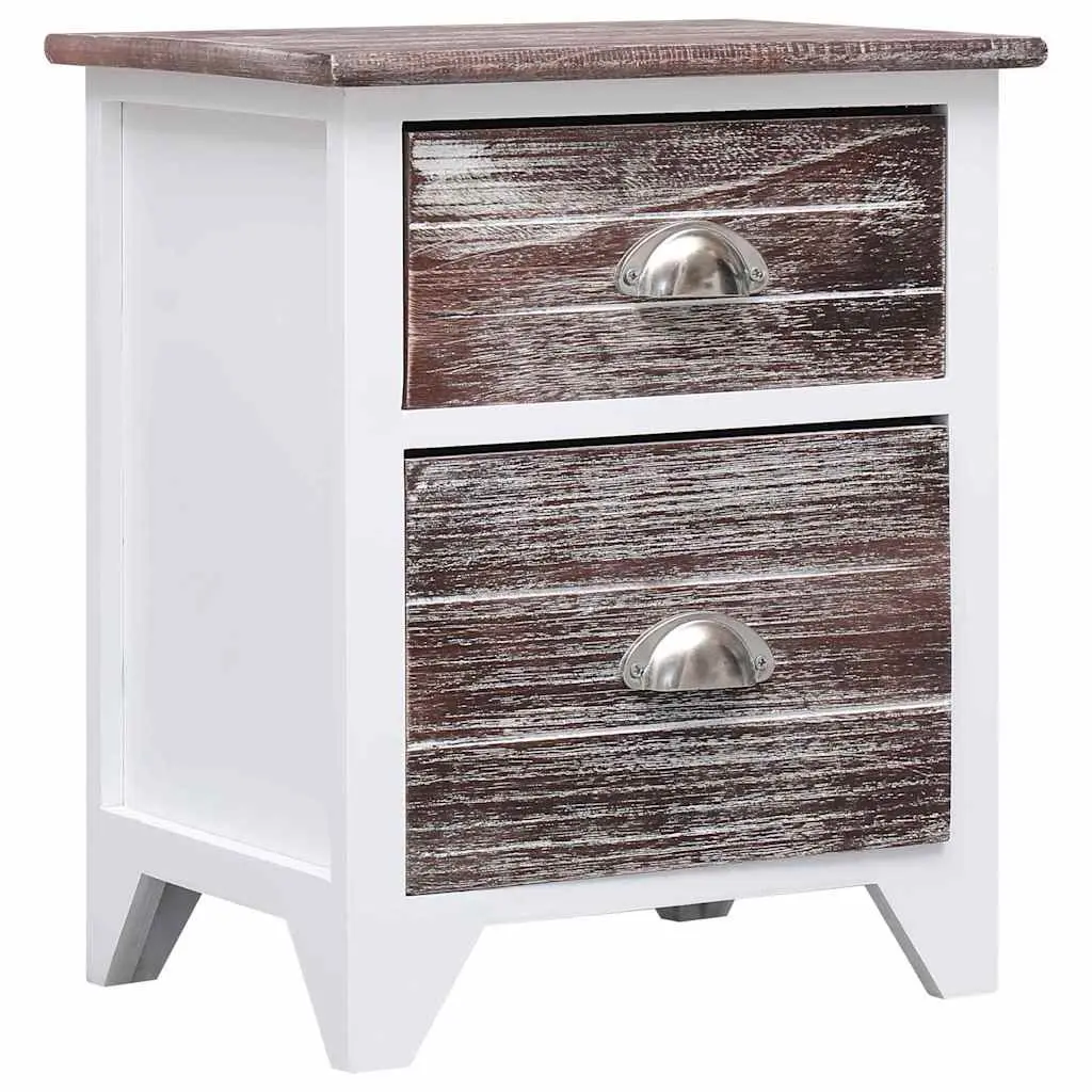 Bedside Table Nightstand Storage Cabinet 2 Drawer Brown White 38x28x45 cm