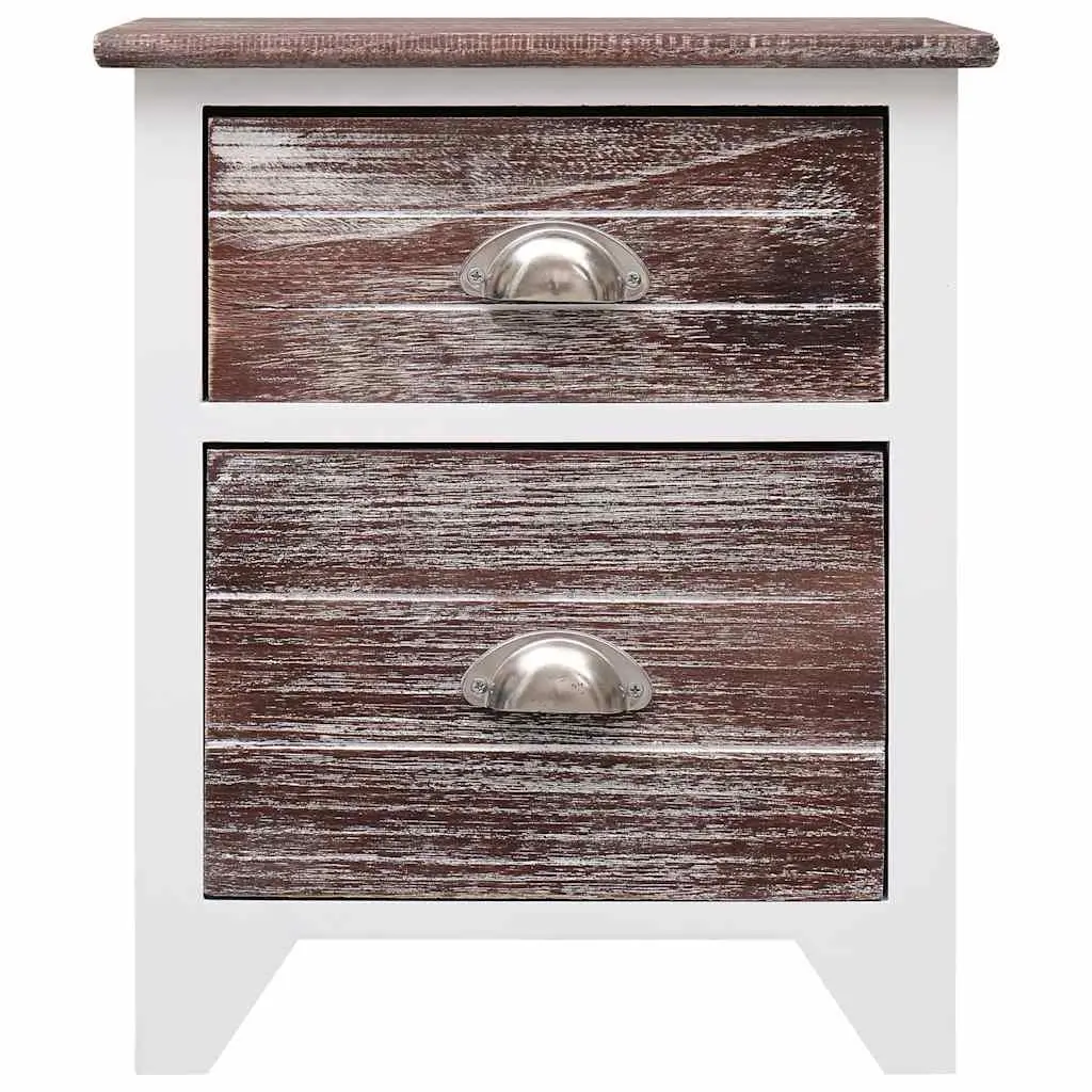 Bedside Table Nightstand Storage Cabinet 2 Drawer Brown White 38x28x45 cm