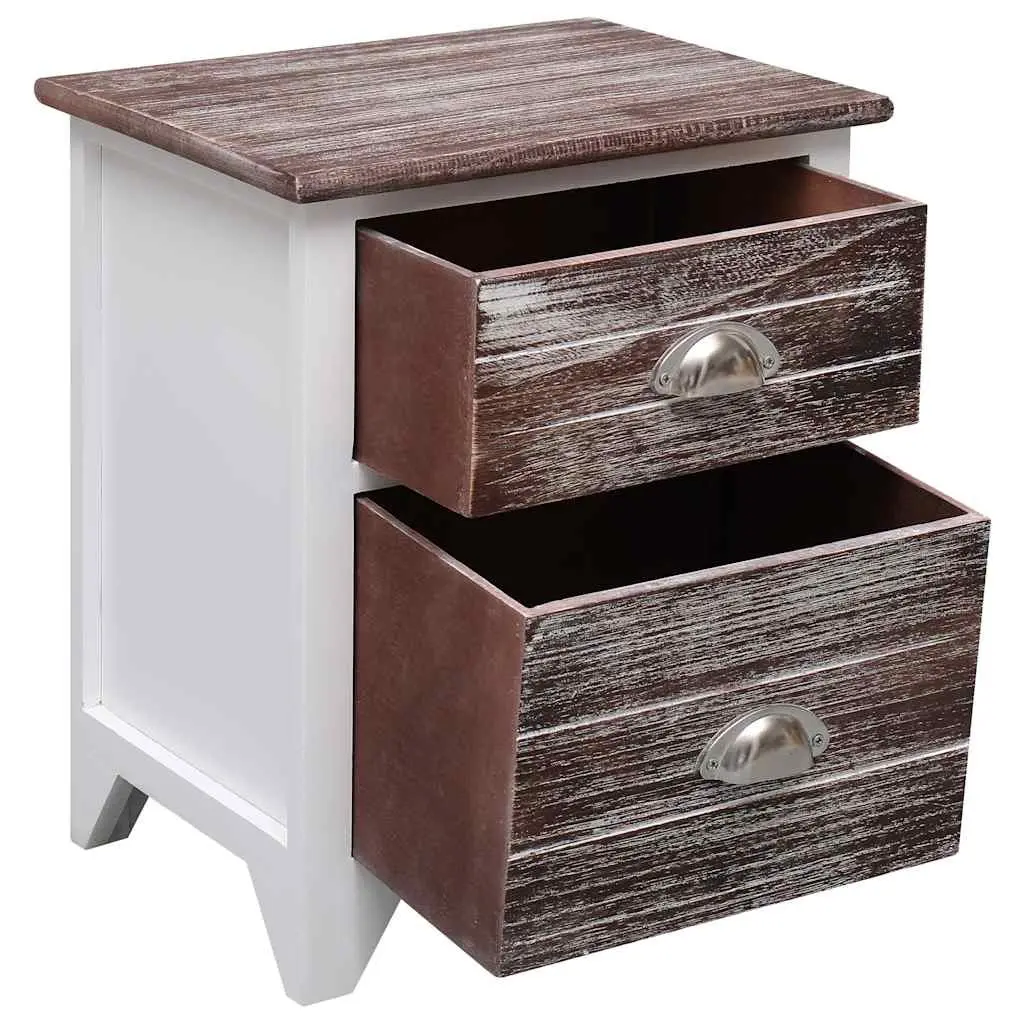 Bedside Table Nightstand Storage Cabinet 2 Drawer Brown White 38x28x45 cm