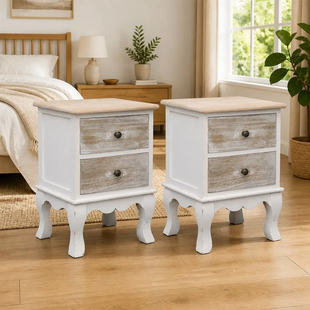 Bedside Cabinets White Wooden Nightstands 35x30x50 cm 2 Drawer Storage
