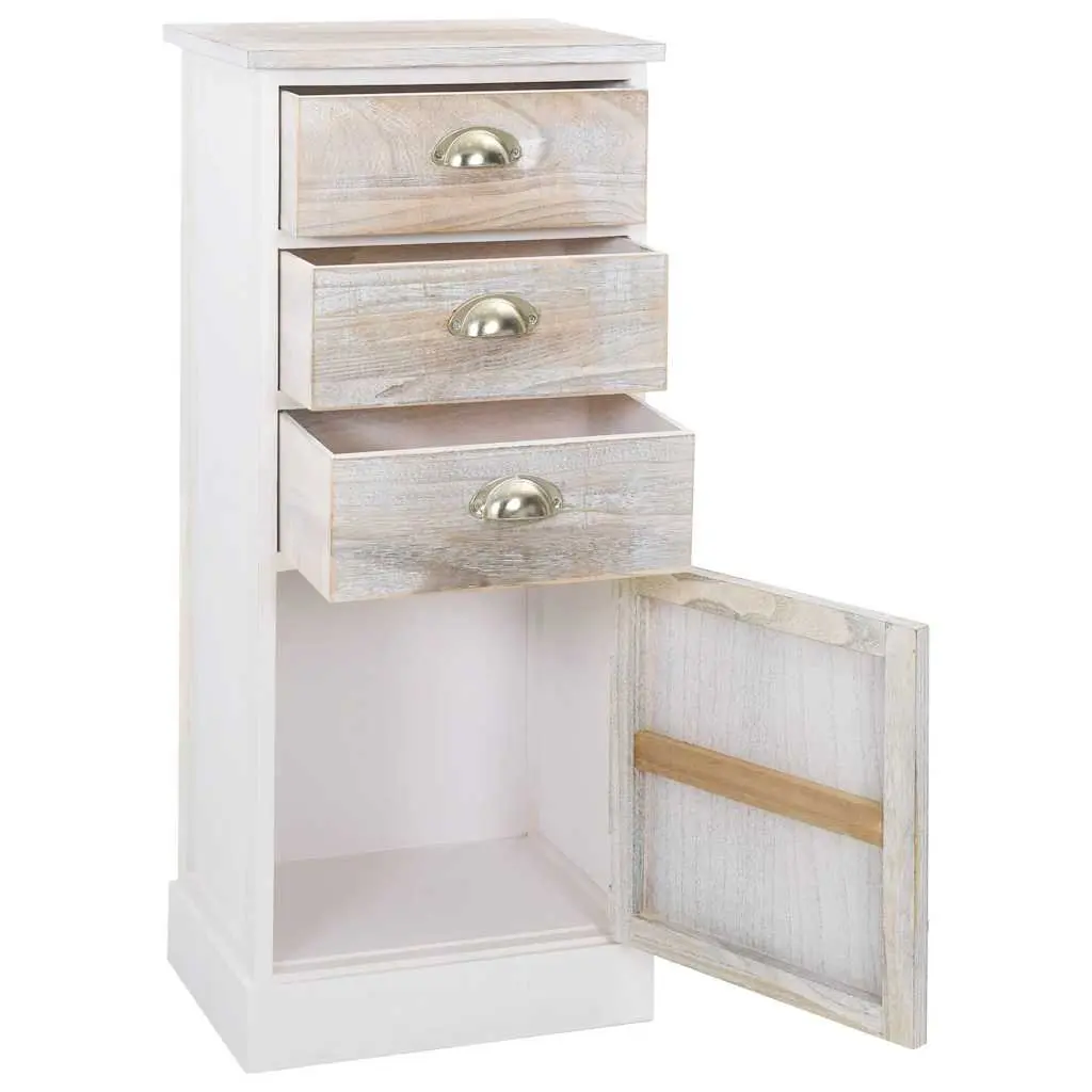 Wooden Side Cabinet Storage Furniture 3 Drawer 1 Door 38 x 28 x 86 cm White
