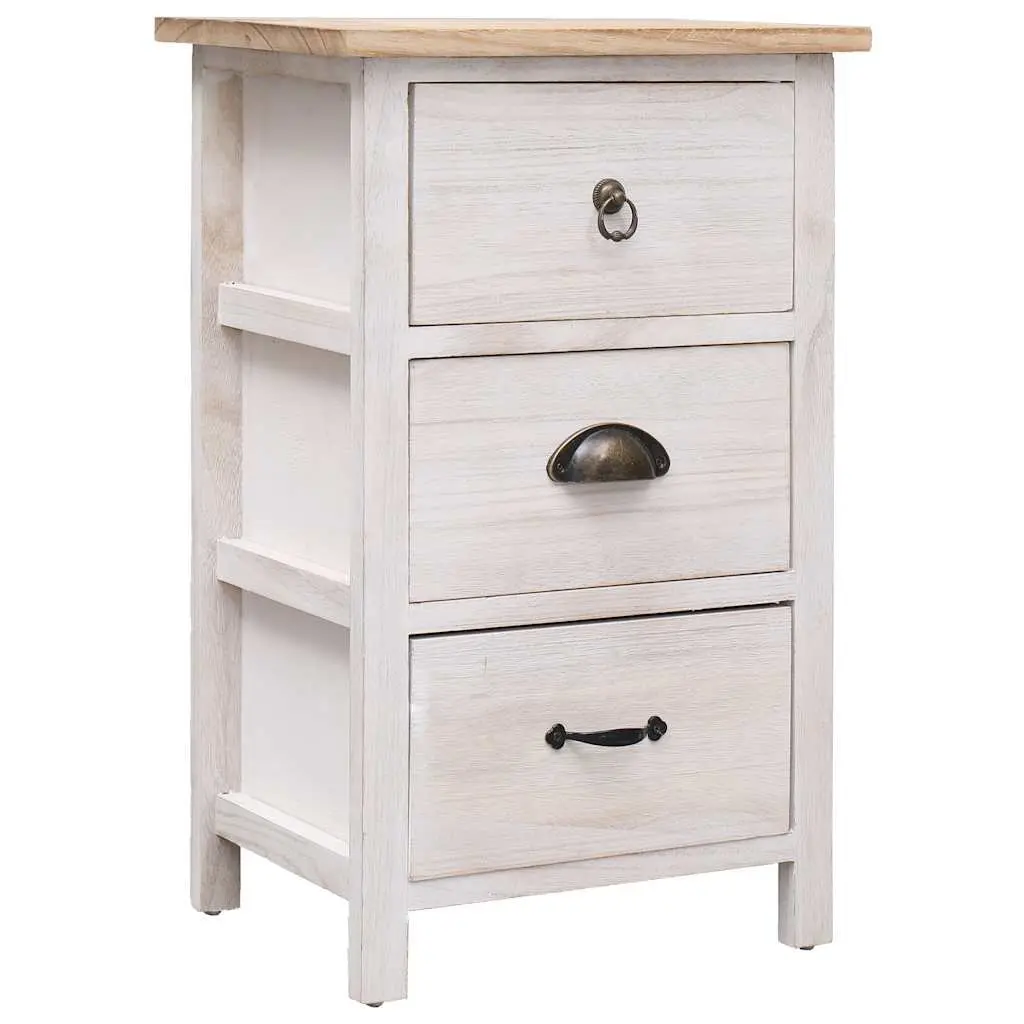 Side Cabinet Storage 35x25x57cm White Paulownia Wood 3 Drawers