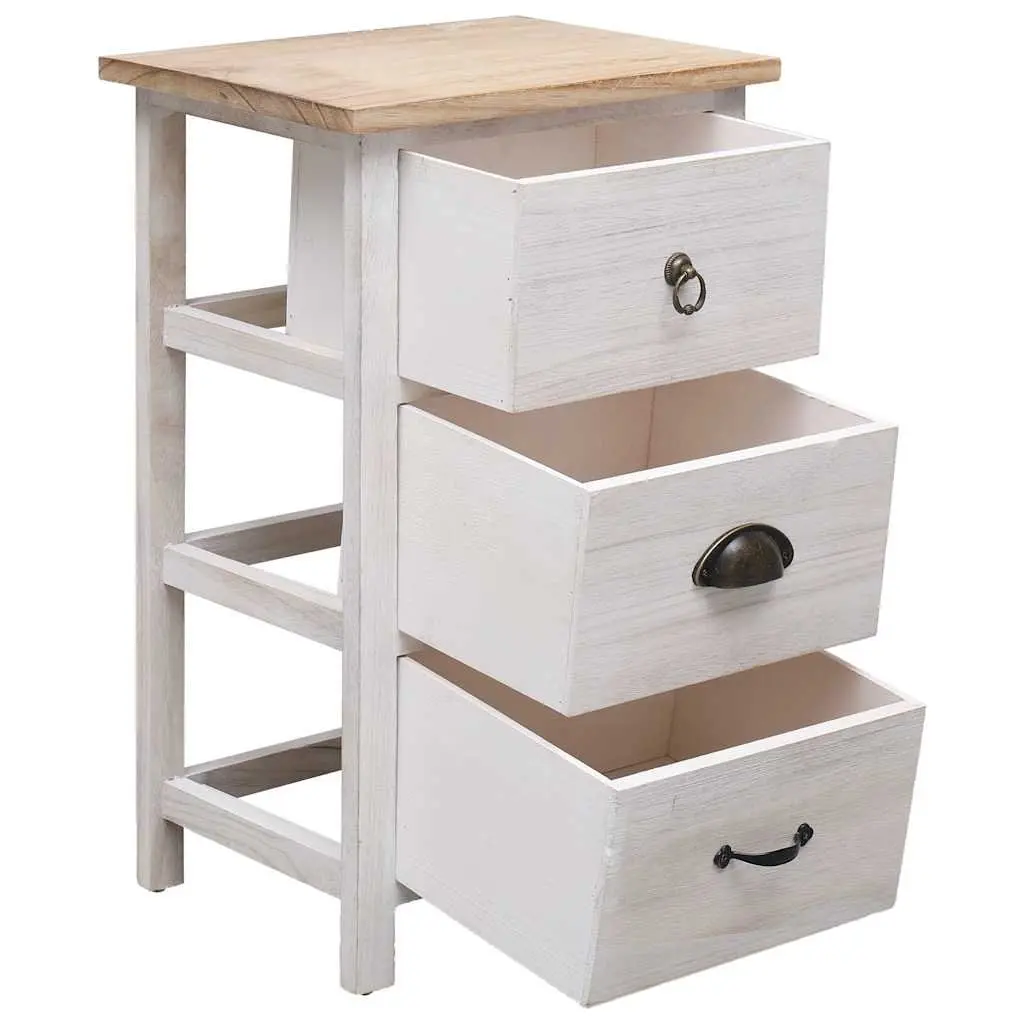 Side Cabinet Storage 35x25x57cm White Paulownia Wood 3 Drawers