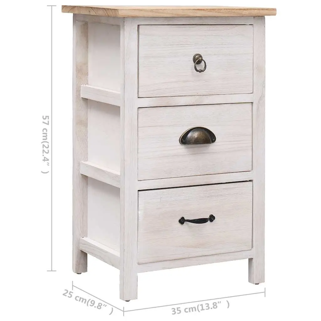 Side Cabinet Storage 35x25x57cm White Paulownia Wood 3 Drawers