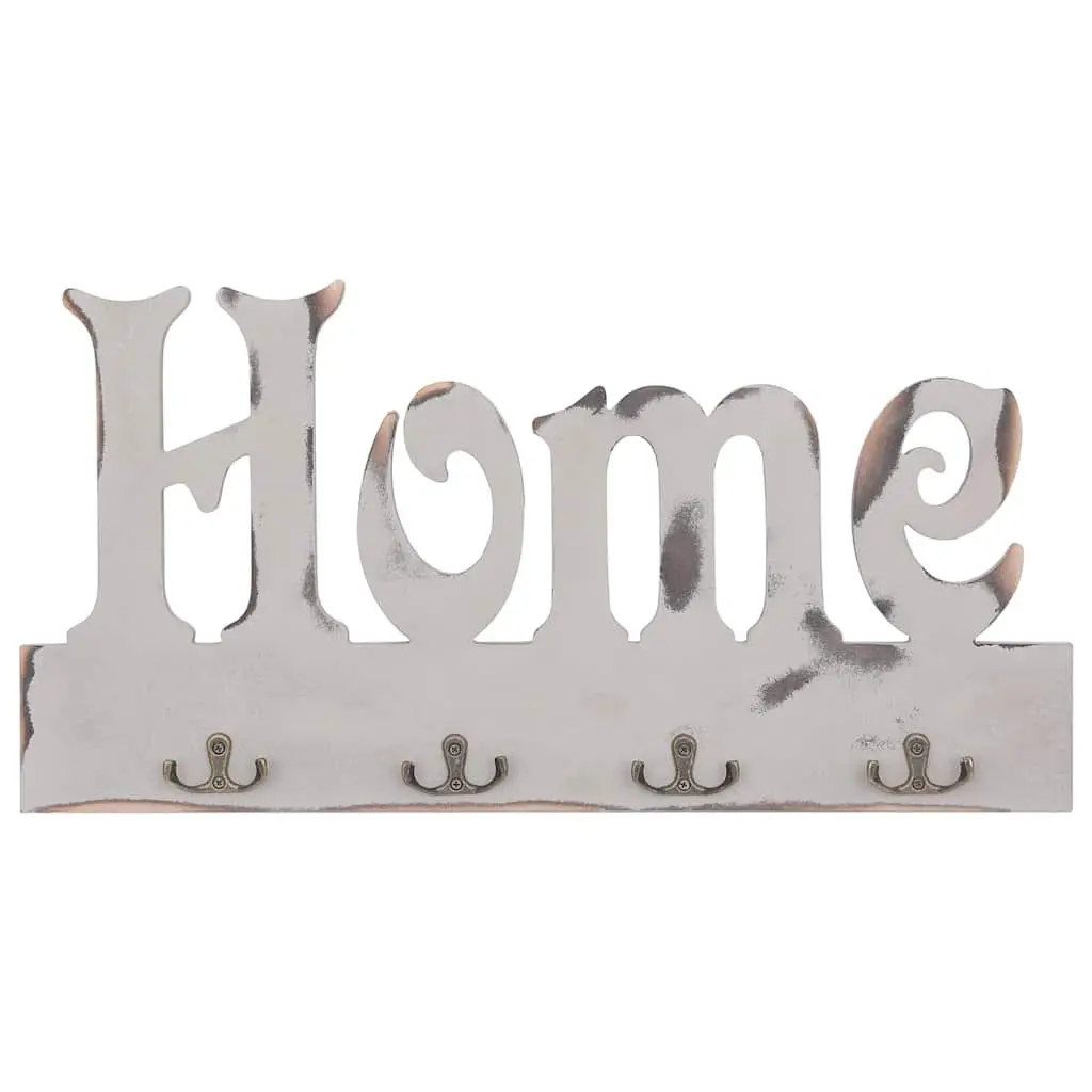 Wall Mounted Coat Rack Home Cutout Design with 4 Hooks White Hanging Organizer