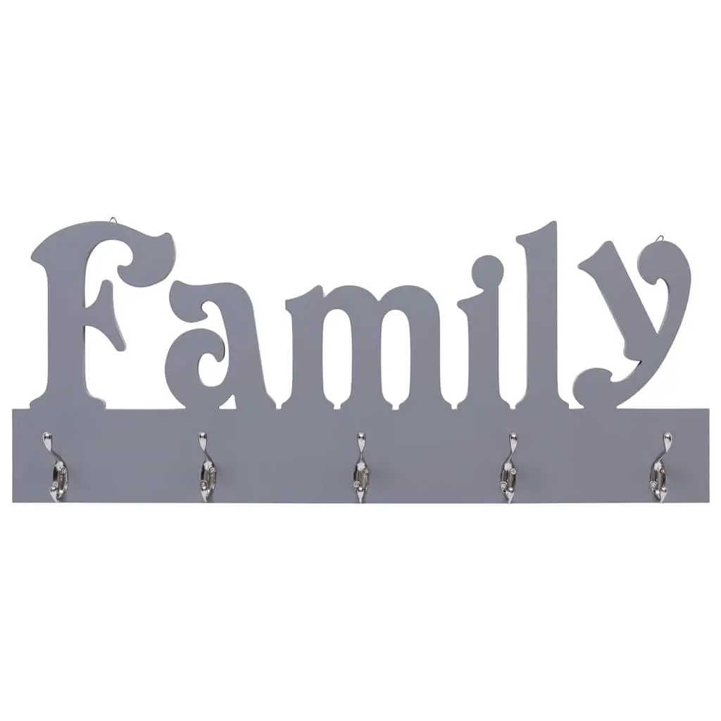 Wall Mounted Coat Rack Grey Family Cutout Design 5 Hooks Home Entryway Organizer