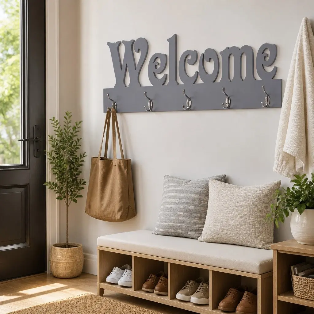 Wall Mounted Coat Rack with 5 Hooks in Grey