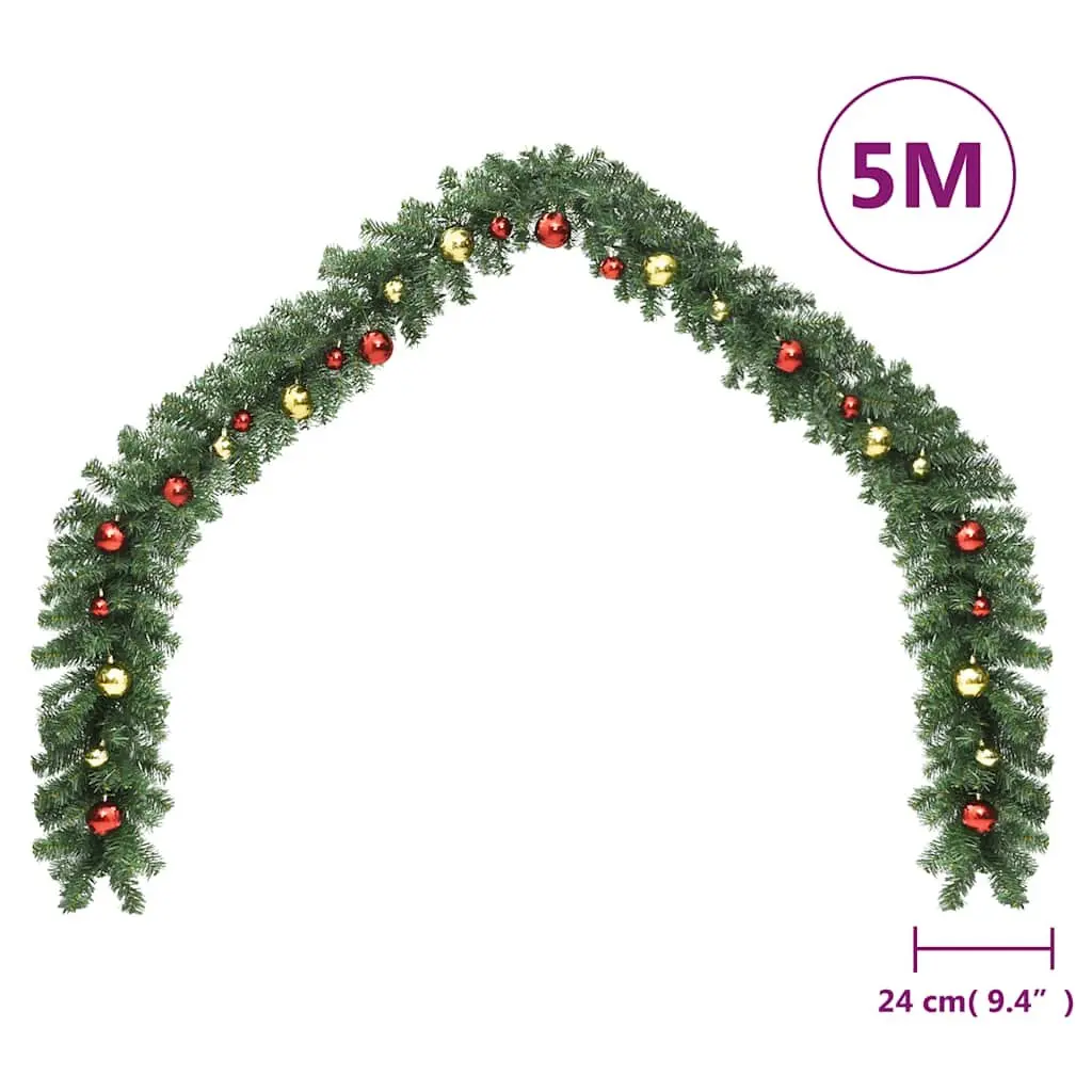Christmas Garland 5m Green Decorated Baubles Indoor Outdoor Holiday Decoration