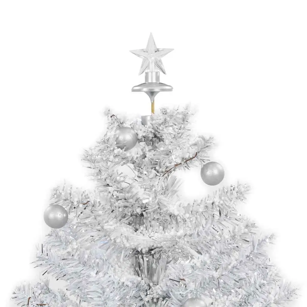 Snowing Christmas Tree 75cm White with Integrated Lights Baubles Ornaments and Umbrella Base