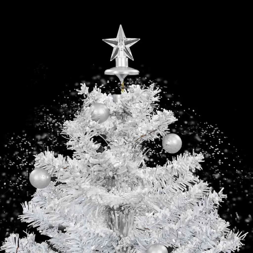 Snowing Christmas Tree 75cm White with Integrated Lights Baubles Ornaments and Umbrella Base