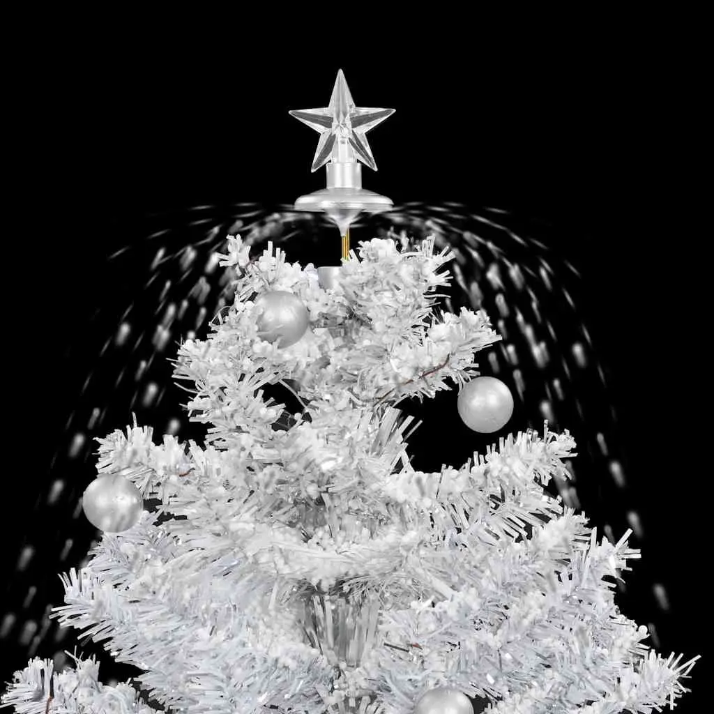Snowing Christmas Tree 75cm White with Integrated Lights Baubles Ornaments and Umbrella Base