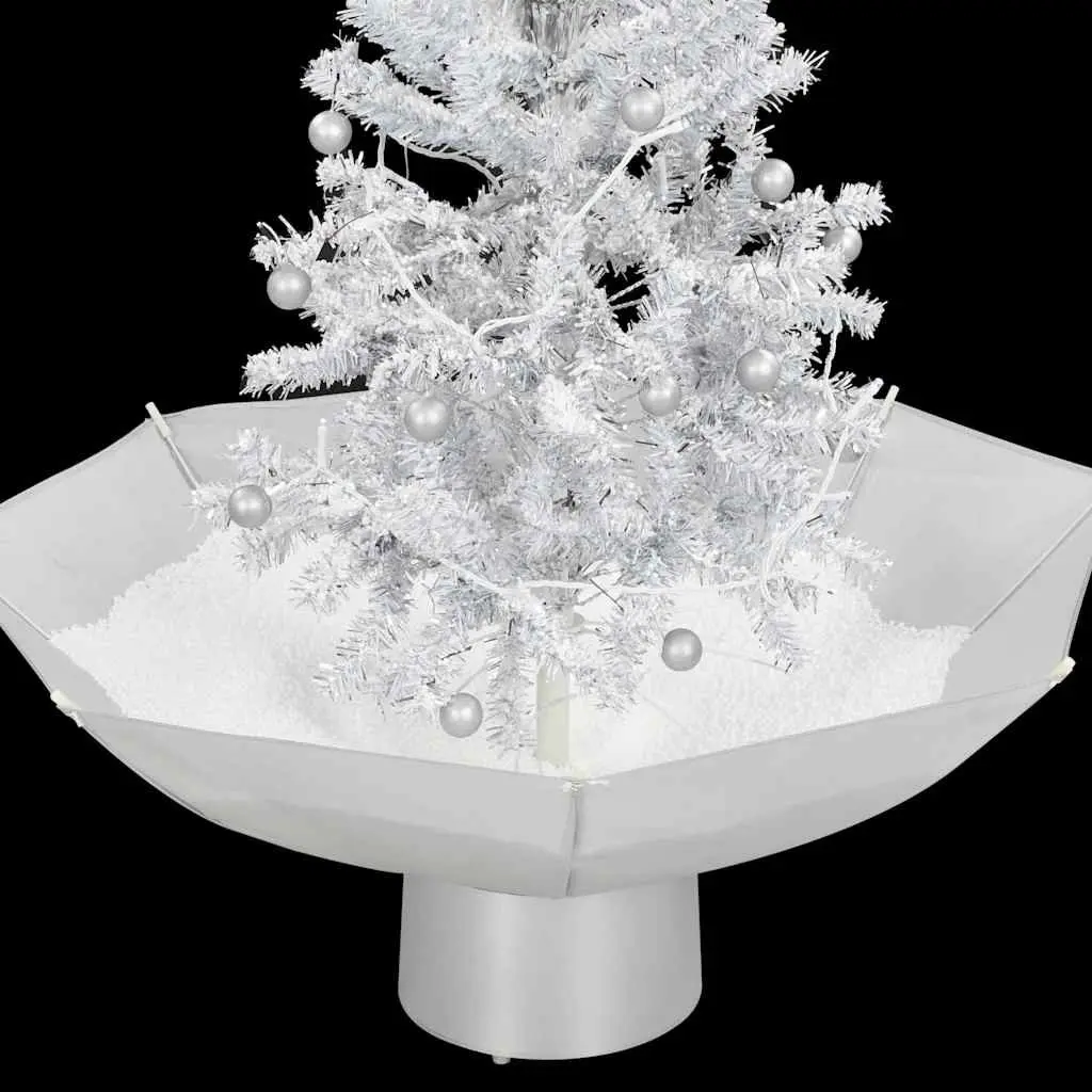 Snowing Christmas Tree 75cm White with Integrated Lights Baubles Ornaments and Umbrella Base