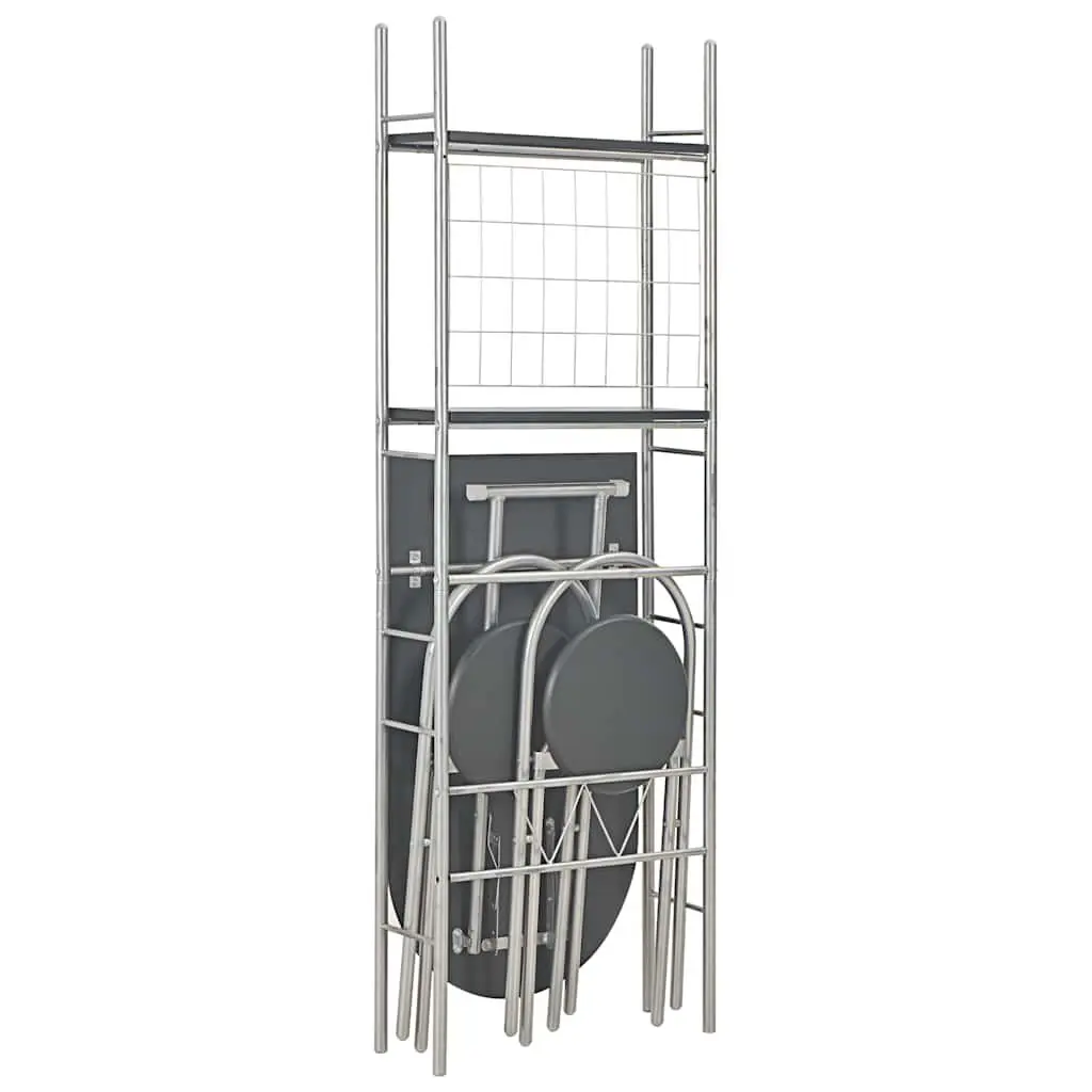 Folding Dining Set with Storage Rack Table and Chairs 3 Piece Black
