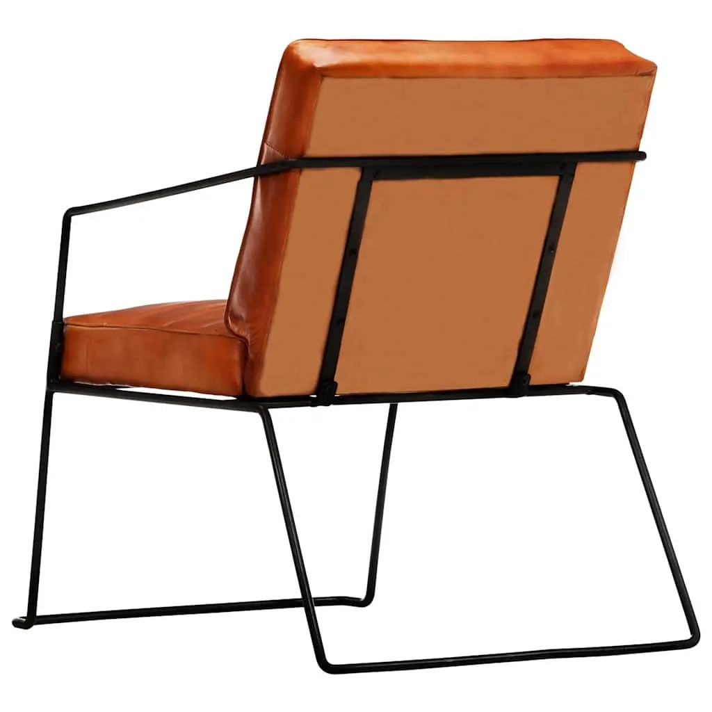 Real Leather Armchair Brown Lounge Chair Comfortable Reading Relaxing Living