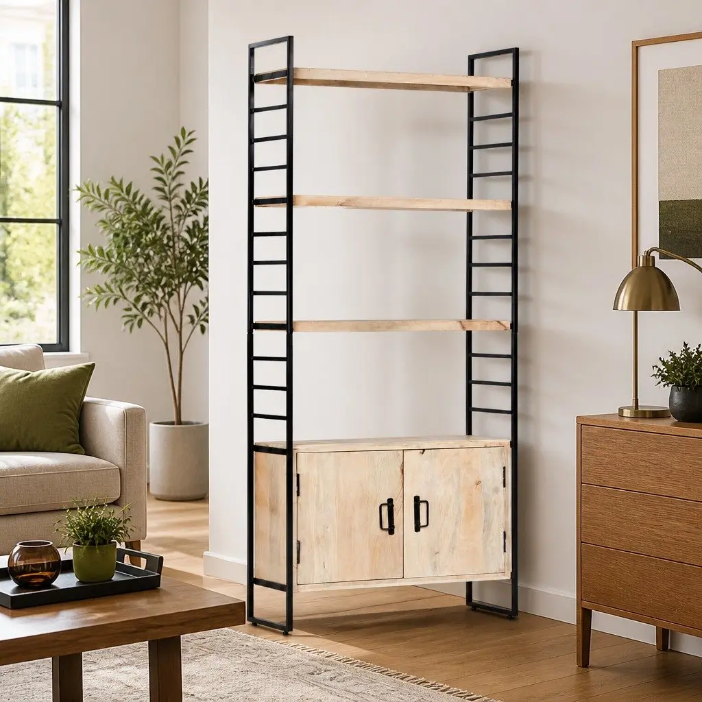 4-Tier Bookcase Industrial Style 80x30x180 cm Solid Mango Wood Brown Shelving Unit