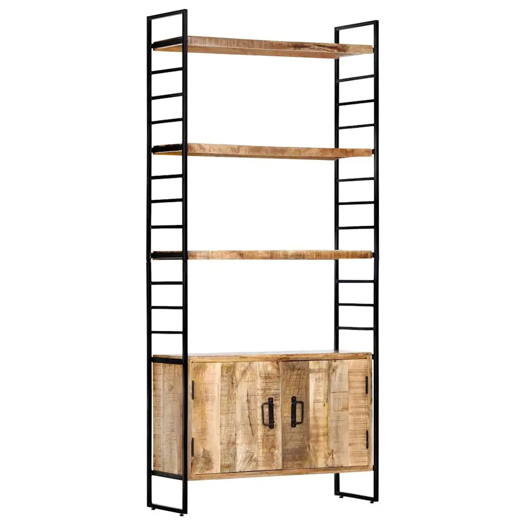 4-Tier Bookcase 80x30x180cm Rough Mango Wood Industrial Shelving Storage Display
