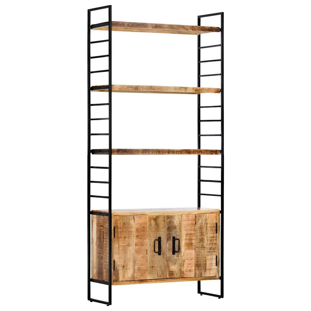 4-Tier Bookcase 80x30x180cm Rough Mango Wood Industrial Shelving Storage Display