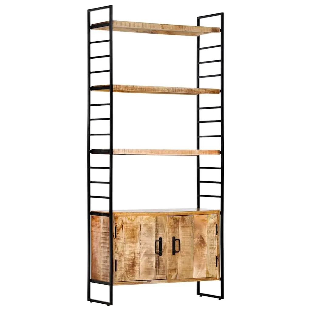 4-Tier Bookcase 80x30x180cm Rough Mango Wood Industrial Shelving Storage Display
