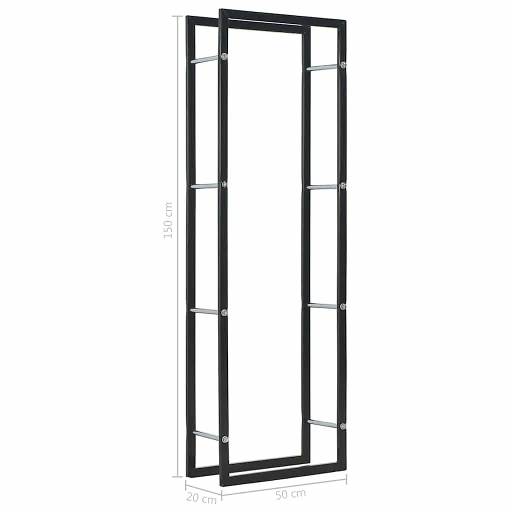 Firewood Rack Steel Log Holder Heavy Duty Rectangular Storage Black 50 x 20 x 150 cm