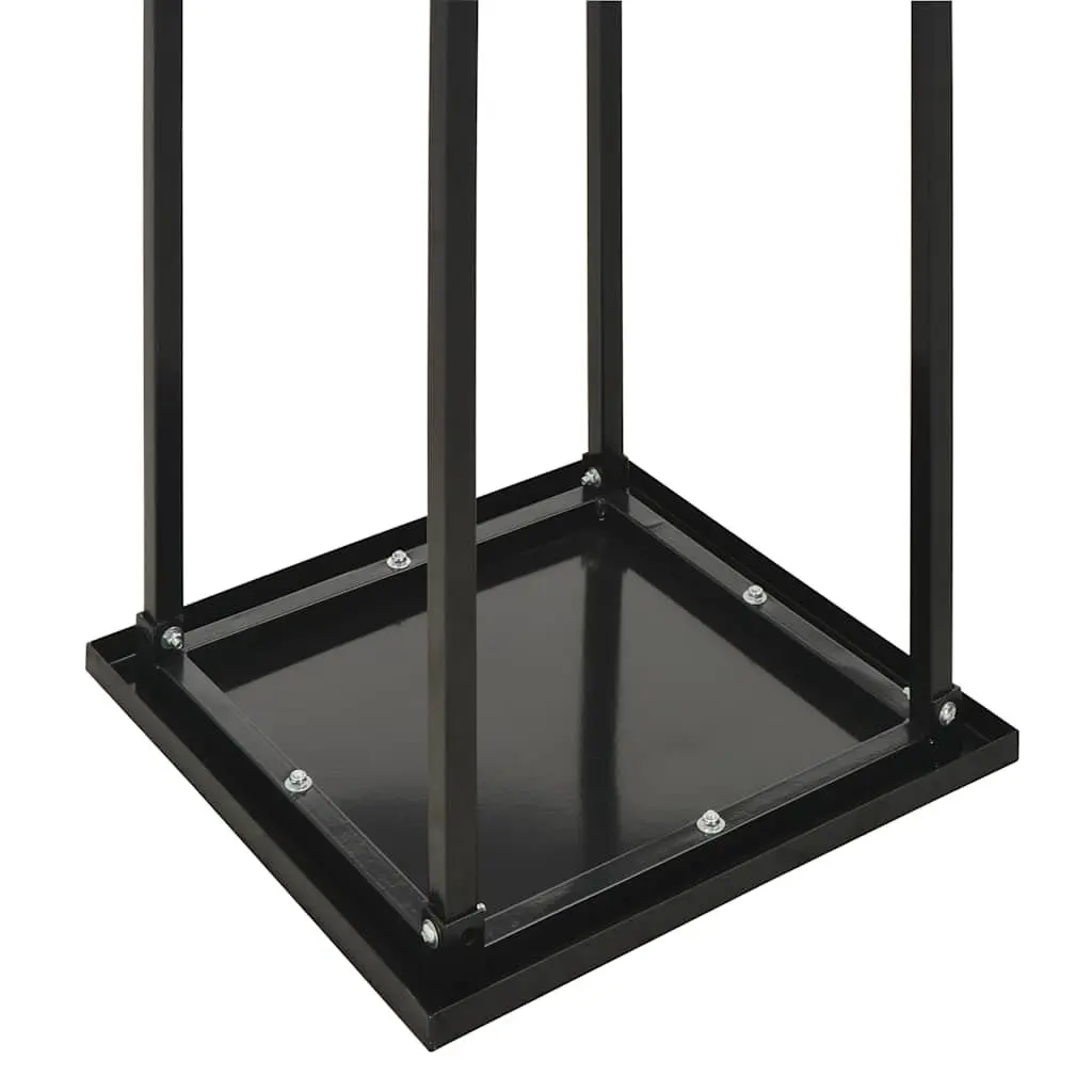 Firewood Rack with Base Black Rectangular Log Storage Stand Steel Holder