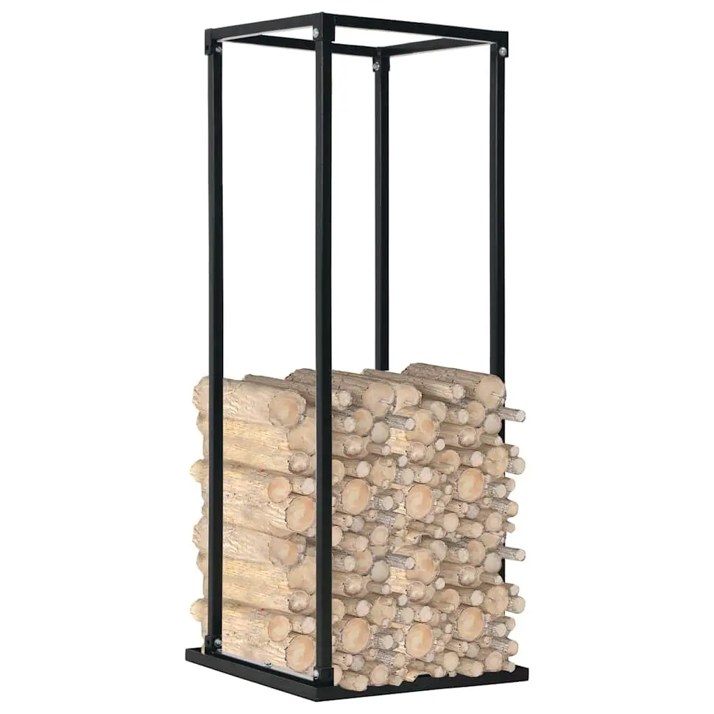 Firewood Rack with Base Black Rectangular Log Storage Stand Steel Holder