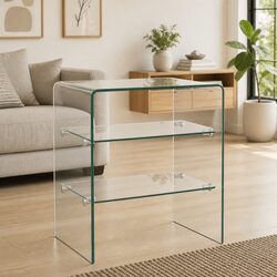 Tempered Glass Coffee Table 50x40x56cm with 2 Shelves Minimalist Accent Table
