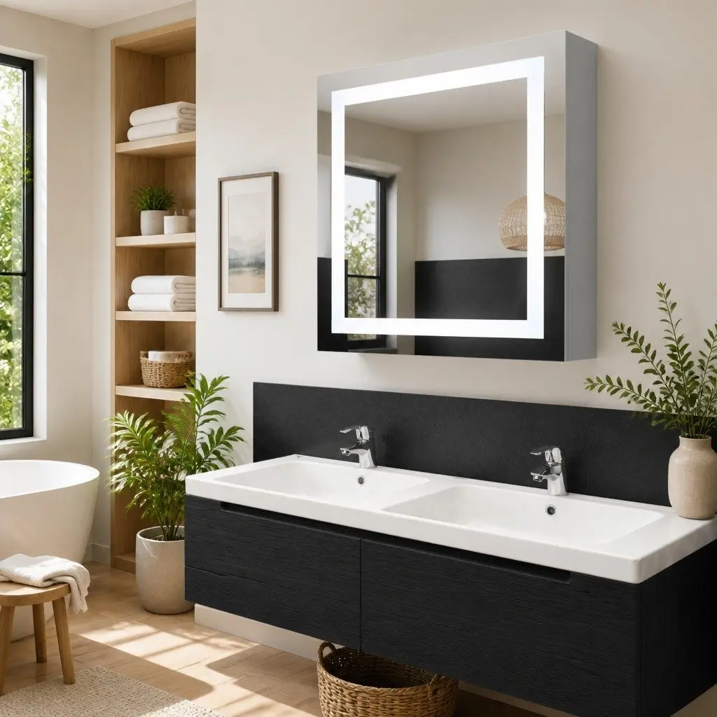 LED Bathroom Mirror Cabinet Wall Mount Vanity Unit 50x13x70cm White