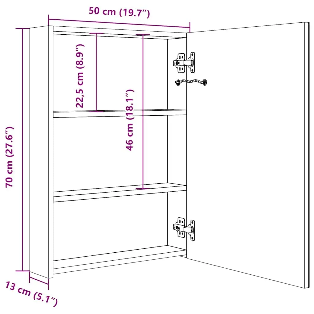 LED Bathroom Mirror Cabinet Wall Mount Vanity Unit 50x13x70cm White