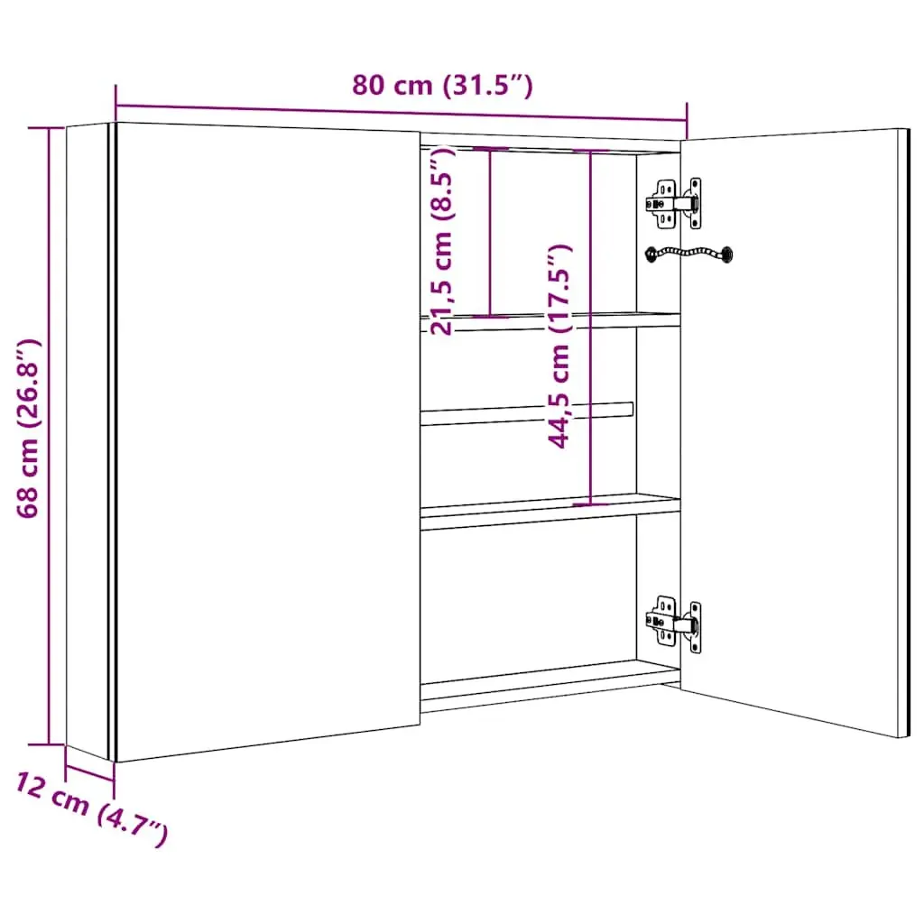 LED Bathroom Cabinet Wall Mounted Storage 80x12.2x68cm White