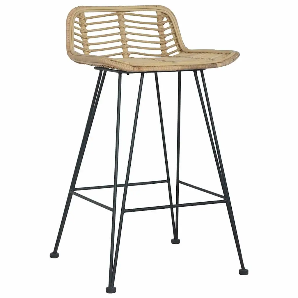 Bar Stools 2 pcs Natural Rattan Seating Backrest Brown Counter Chairs Rustic