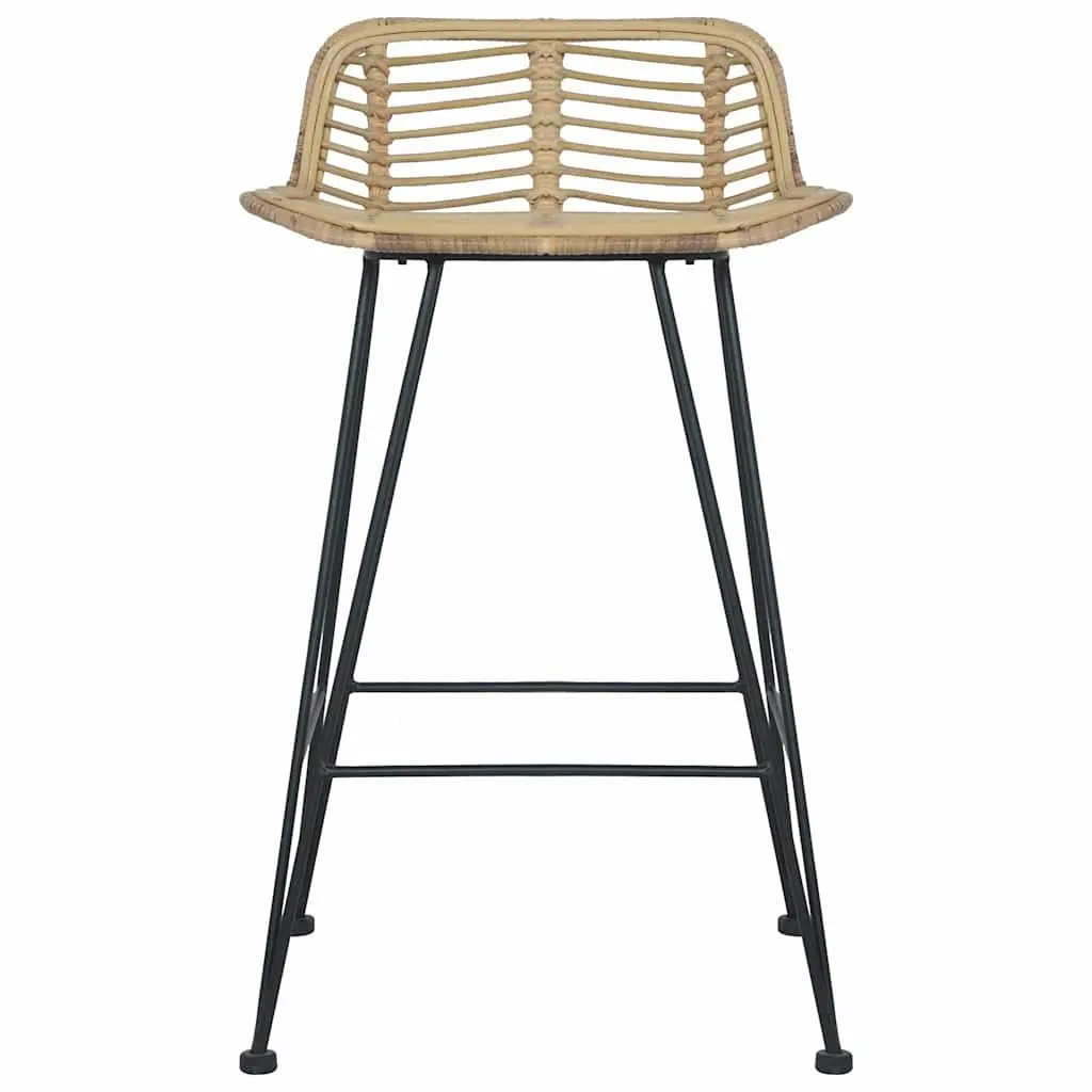 Bar Stools 2 pcs Natural Rattan Seating Backrest Brown Counter Chairs Rustic