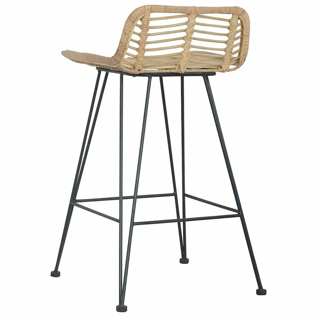 Bar Stools 2 pcs Natural Rattan Seating Backrest Brown Counter Chairs Rustic