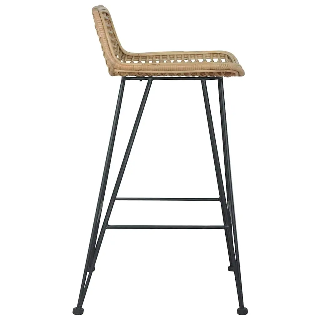 Bar Stools 2 pcs Natural Rattan Seating Backrest Brown Counter Chairs Rustic