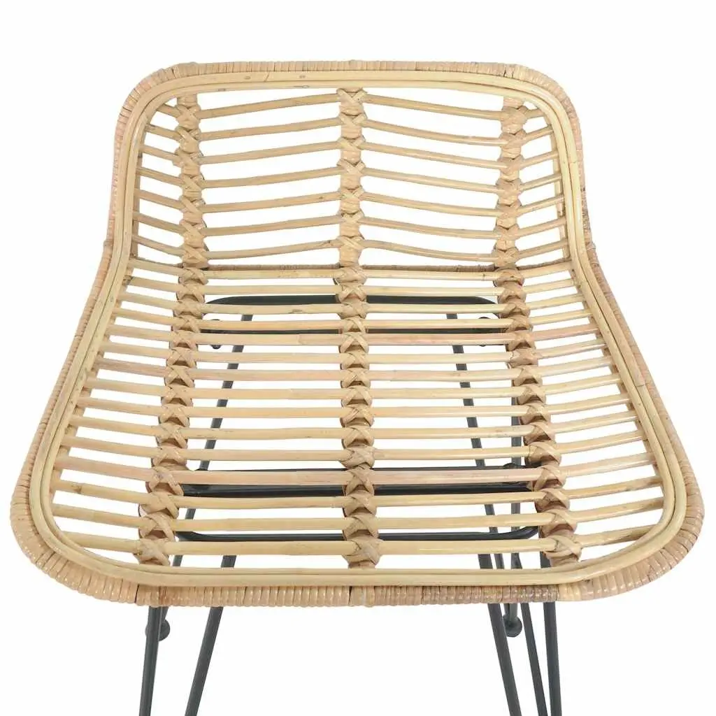 Bar Stools 2 pcs Natural Rattan Seating Backrest Brown Counter Chairs Rustic