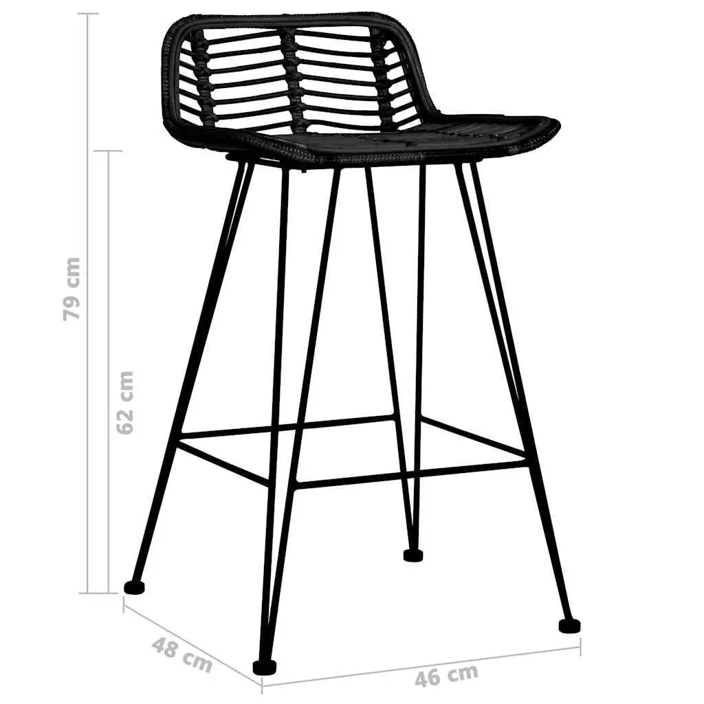 Bar Stools Rattan Seating Kitchen Counter Chairs 2 Piece Black