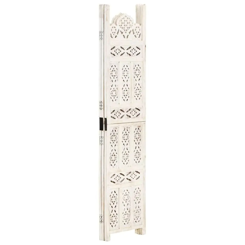 Folding Room Divider Privacy Screen Hand Carved 3-Panel 120x165 cm White