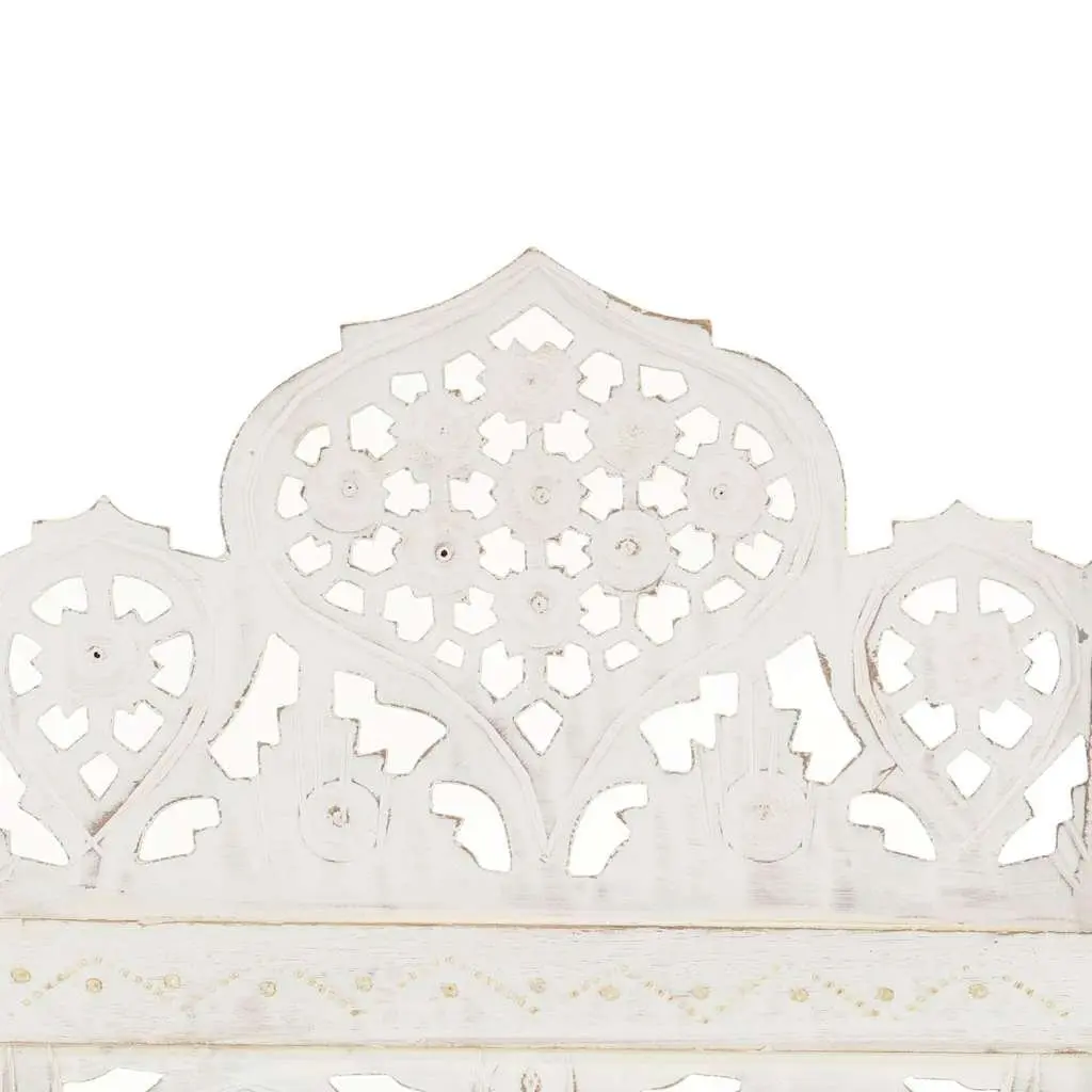 Folding Room Divider Privacy Screen Hand Carved 3-Panel 120x165 cm White