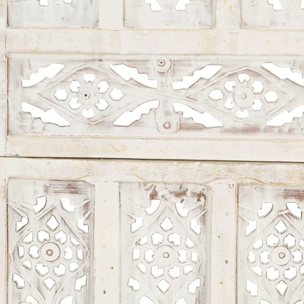 Folding Room Divider Privacy Screen Hand Carved 3-Panel 120x165 cm White