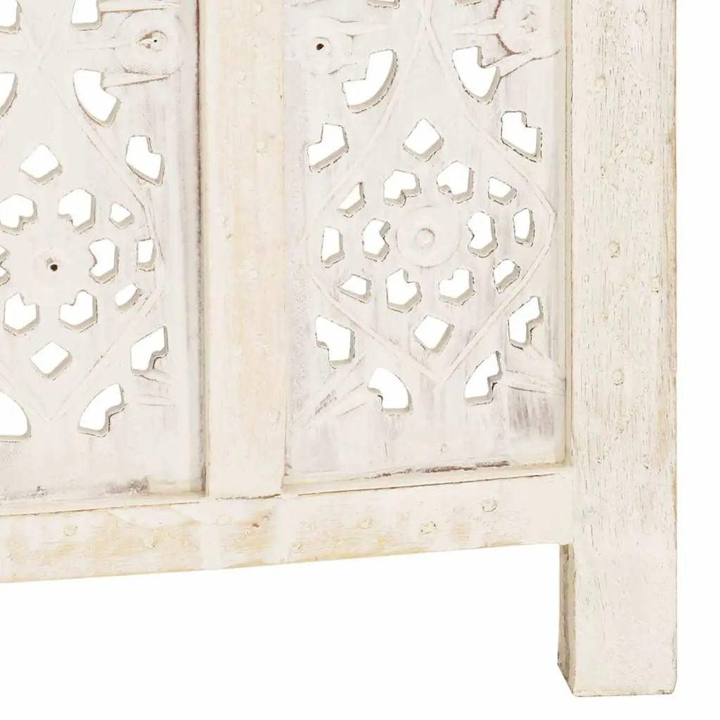 Folding Room Divider Privacy Screen Hand Carved 3-Panel 120x165 cm White