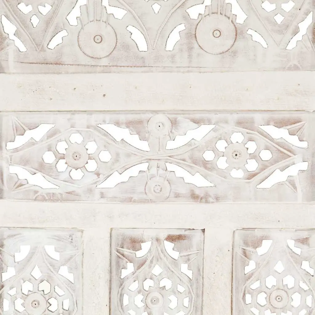 4-Panel Room Divider Hand Carved Wooden Privacy Screen Folding White 160 x 165 cm