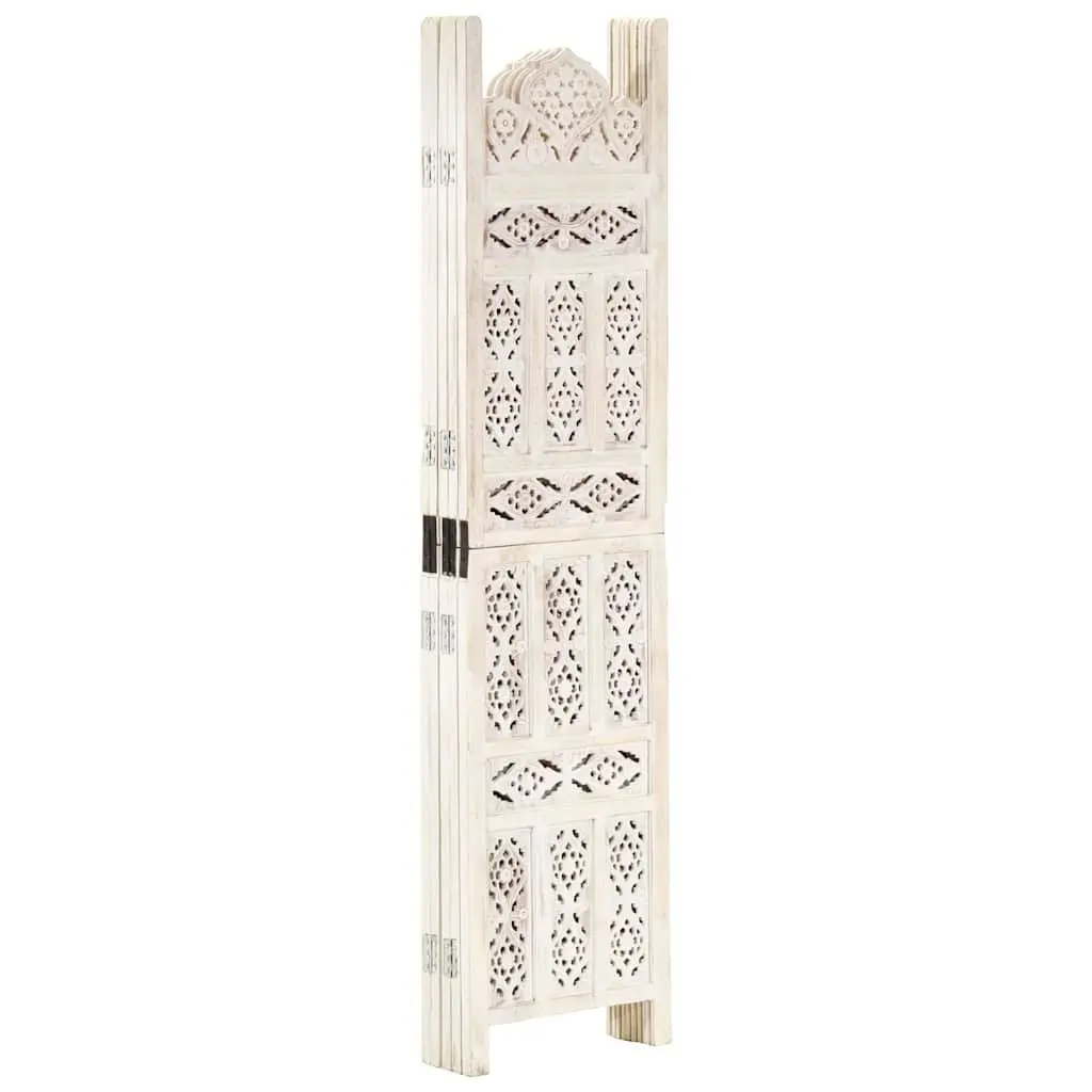 Hand Carved Room Divider Privacy Partition 5 Panel Folding Screen White