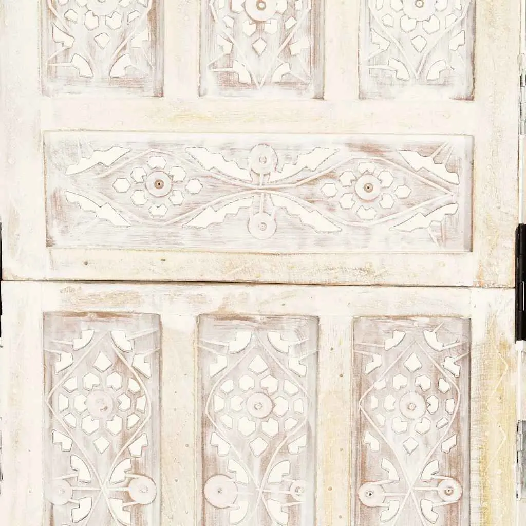 Hand Carved Room Divider Privacy Partition 5 Panel Folding Screen White