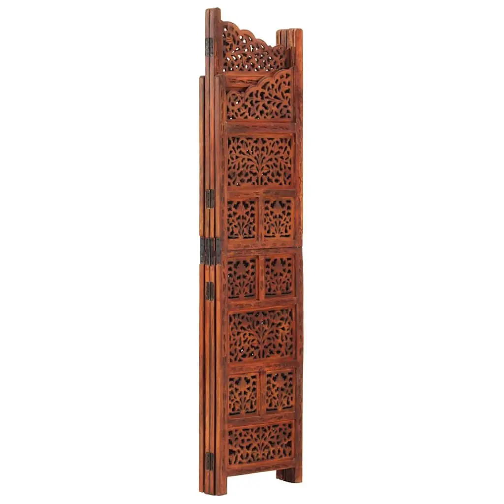 4-Panel Room Divider Folding Privacy Partition 160 x 165 cm Brown Hand Carved Wooden Screen
