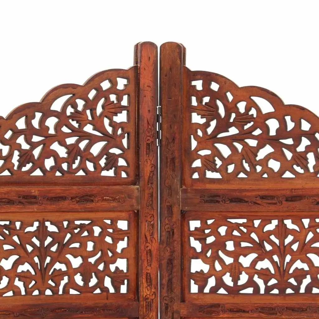 4-Panel Room Divider Folding Privacy Partition 160 x 165 cm Brown Hand Carved Wooden Screen