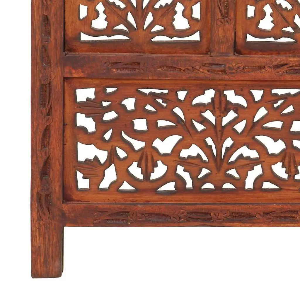 4-Panel Room Divider Folding Privacy Partition 160 x 165 cm Brown Hand Carved Wooden Screen